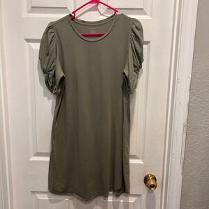 Summersalt The Luxe Pima Twist Sleeve T-Shirt Dress Olive Green Womens Large‎
